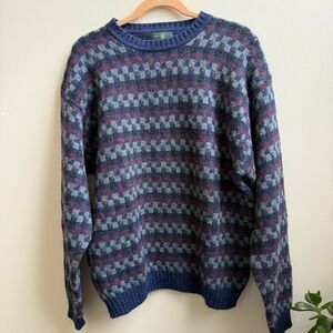 Vtg Wool Chunky Knit Sweater Ski Winter Dog Sled Tribal  Checkered Size Medium